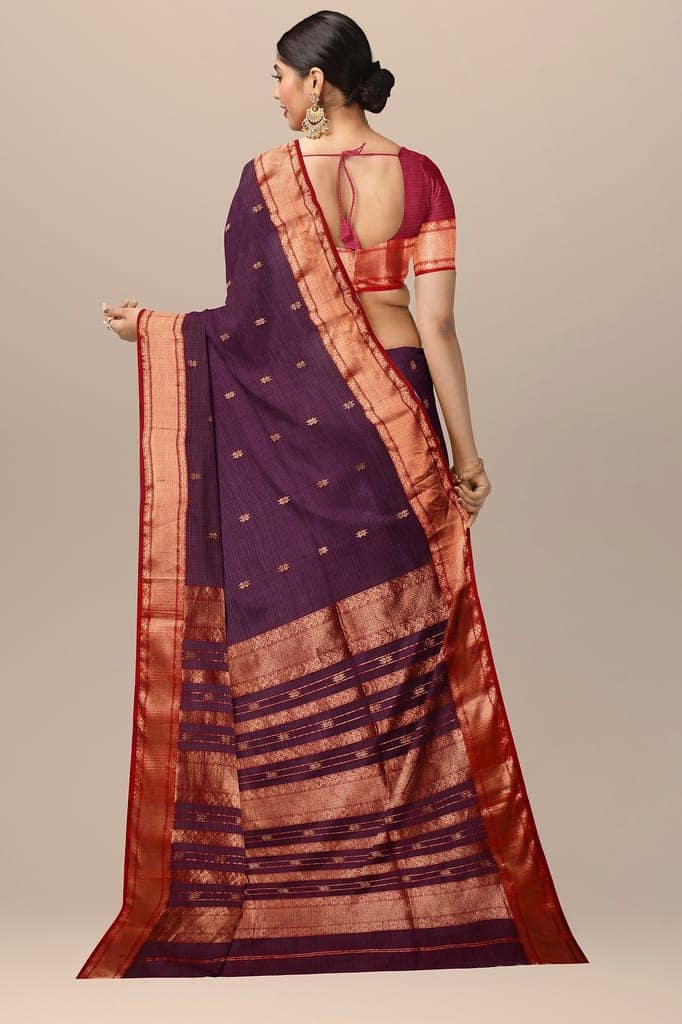 Magenta Purple Handwoven Sausar Silk Saree with Zari Border SKU- BS10048 view 2