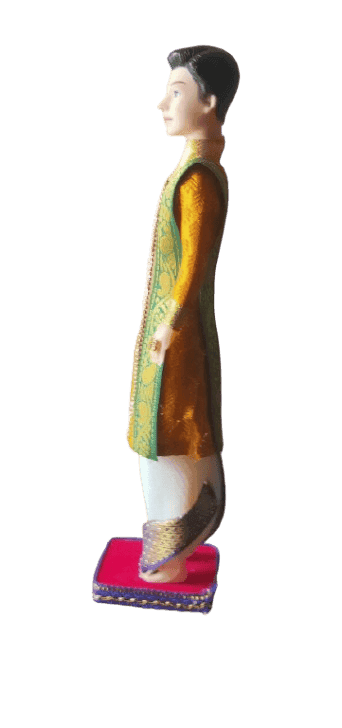 Traditional Indian Groom Doll in Yellow Sherwani view 2