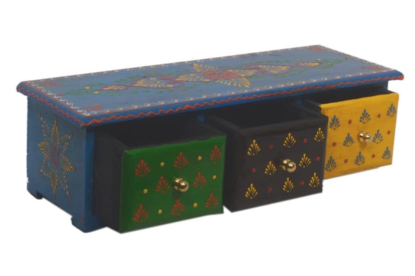 Kusum Art And Crafts wooden hanipainted Wooden jewellery Box With 3 Drawer (12x3x3, Multicolour-A) view 2