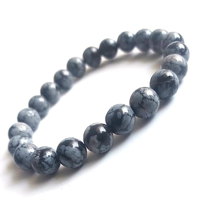KITREE NATURAL SNOWFLAKES OBSIDIAN CRYSTAL BRACELET 8MM ROUND FOR UNISEX (COLOR GREY & BLACK)
