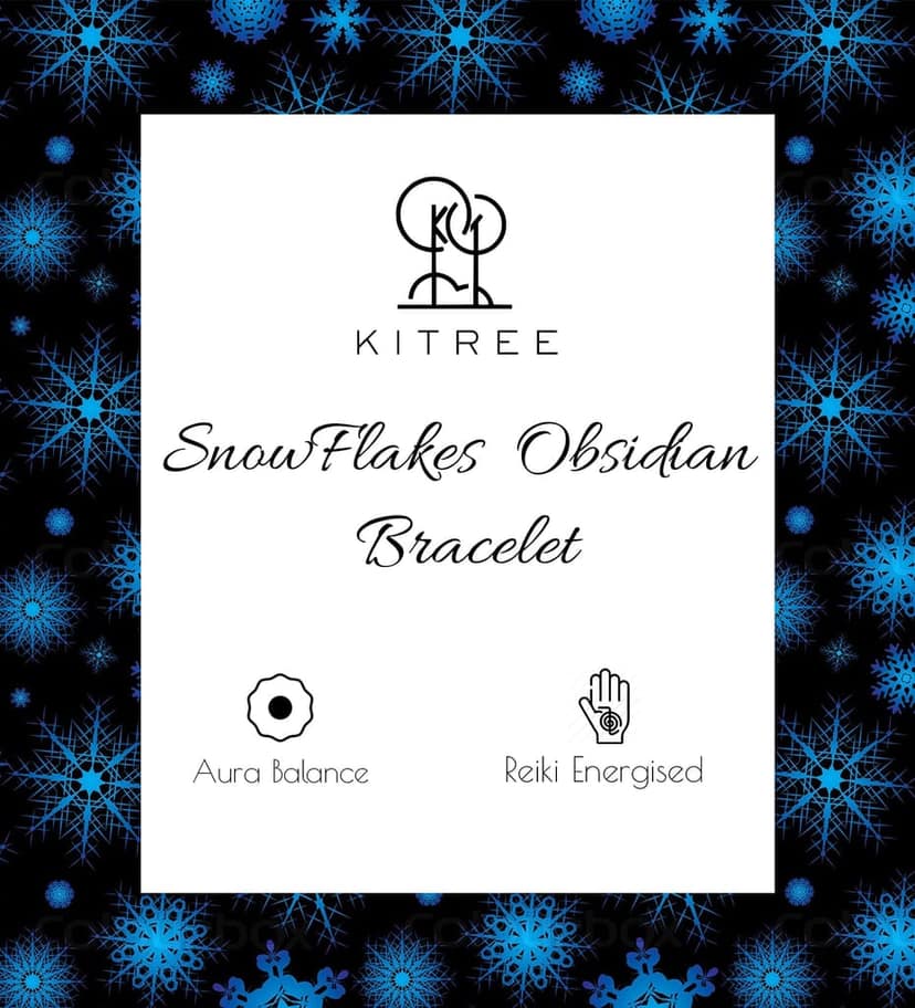 KITREE NATURAL SNOWFLAKES OBSIDIAN CRYSTAL BRACELET 8MM ROUND FOR UNISEX (COLOR GREY & BLACK) view 4