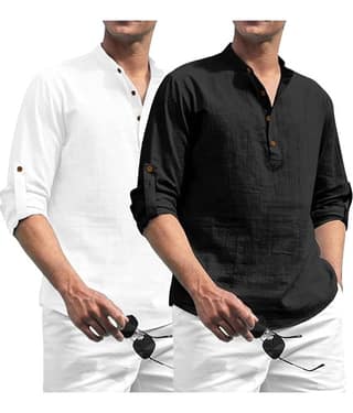 Vida Loca Light Blue Cotton Blend Men's Shirt Style Kurta ( Pack of 2 )