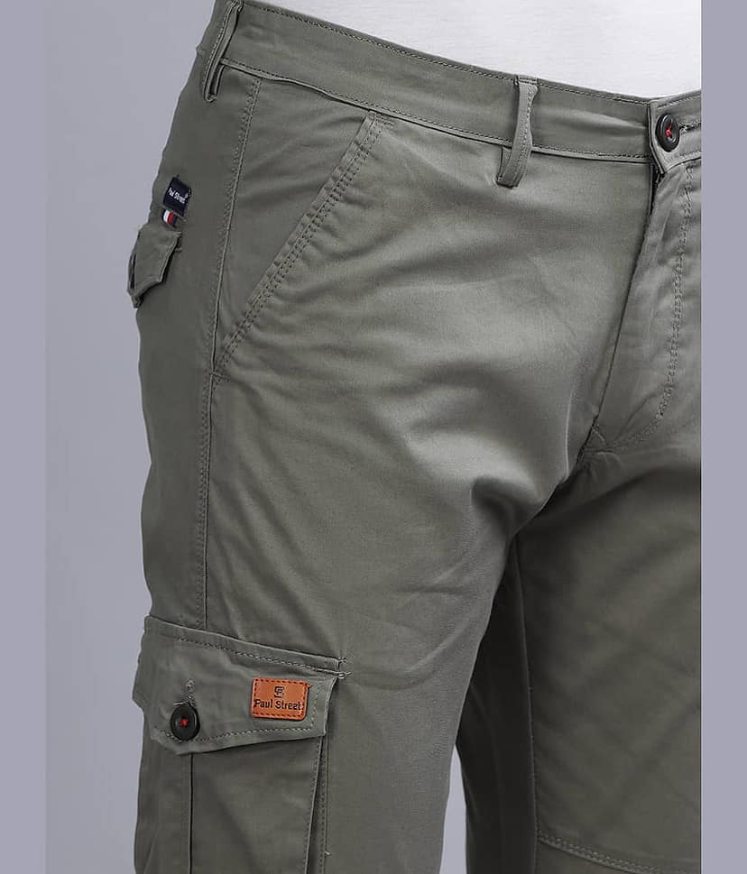 Paul Street Slim Flat Men's Cargos - Olive Green ( Pack of 1 ) view 7