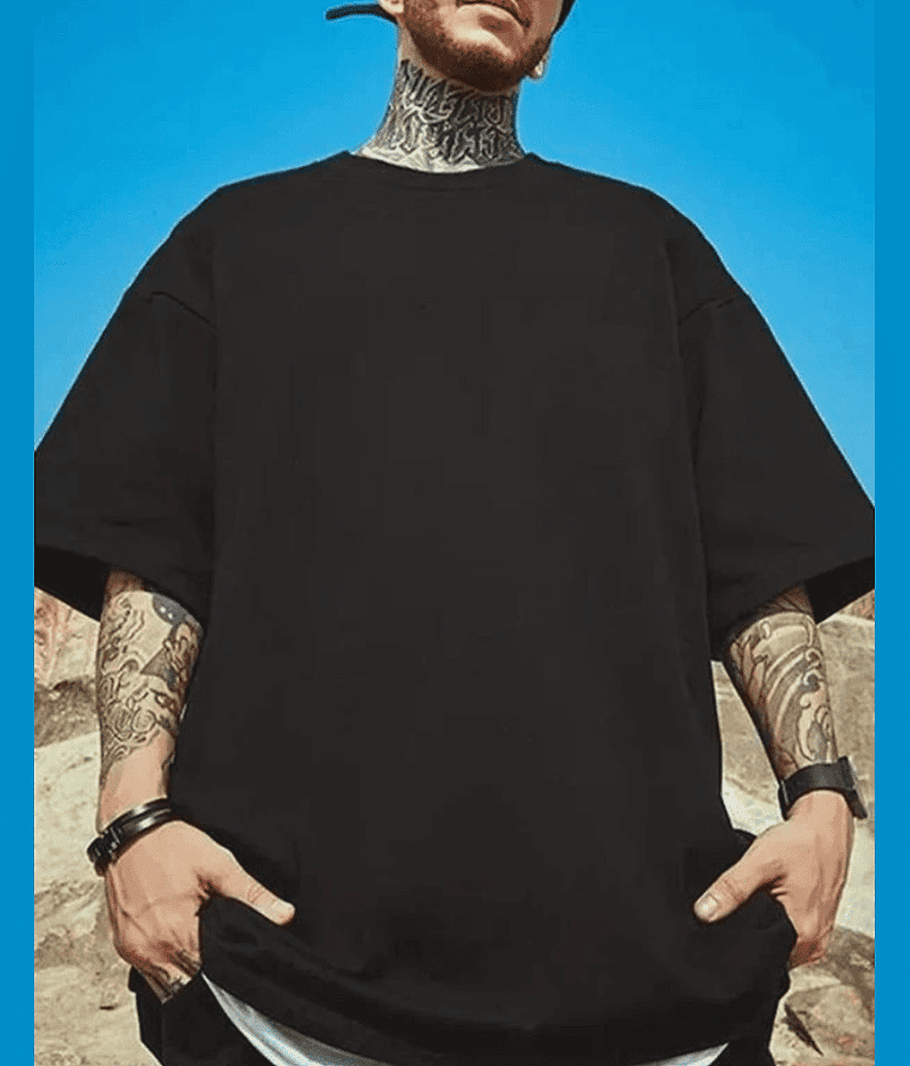 Deslizar Cotton Blend Oversized Fit Printed Half Sleeves Men's Round T-Shirt - Black ( Pack of 1 ) view 2