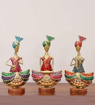 SHAMBHU HANDICRAFTS Modern Antique Vintage Multicolor Metal Musician Playing Instrument for Living Room