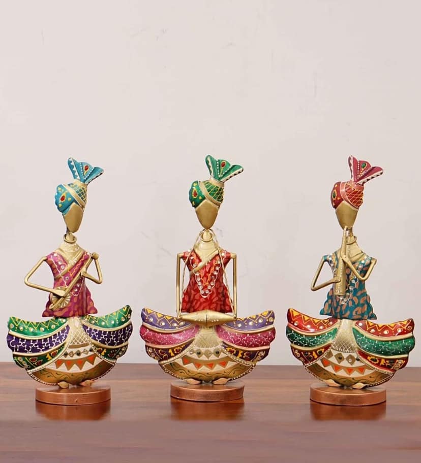 SHAMBHU HANDICRAFTS Modern Antique Vintage Multicolor Metal Musician Playing Instrument for Living Room