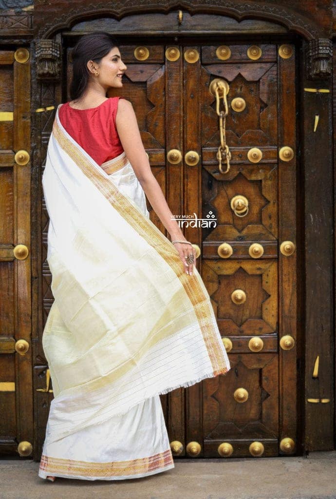 Utsaav ~ Traditional Handloom Pure Silk Jijamata Paithani in White and Gold view 2