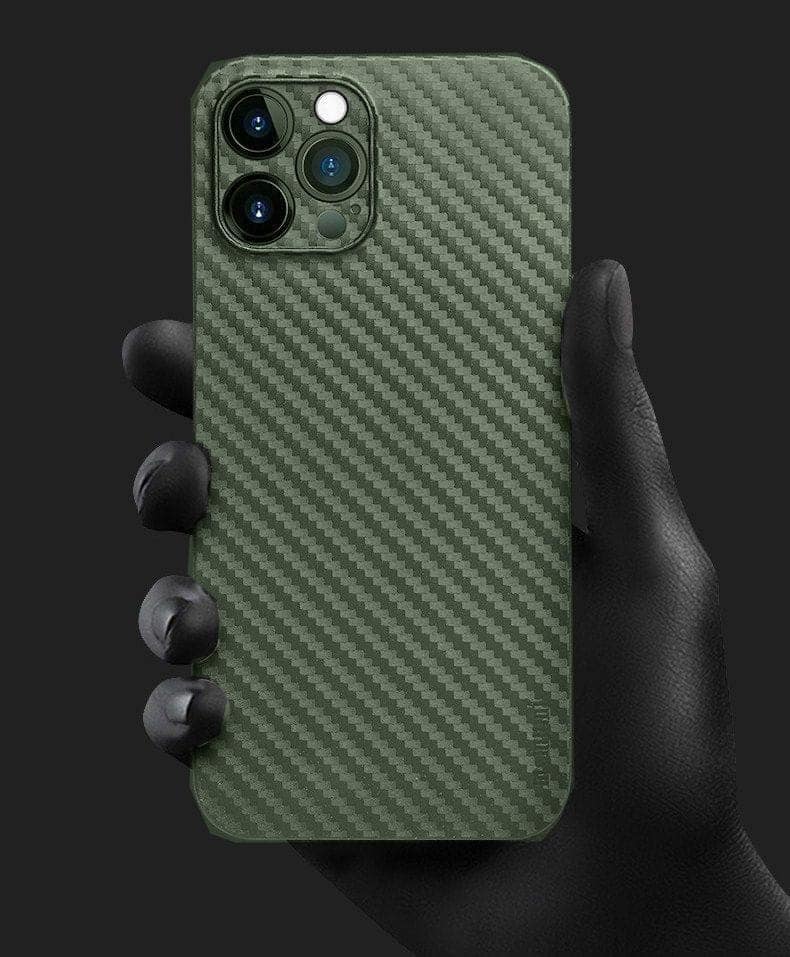 Memumi Slim Series Ultra Thin 0.3mm Back Cover for Apple 12 Pro Max Carbon Fiber - Green (6.7") view 4