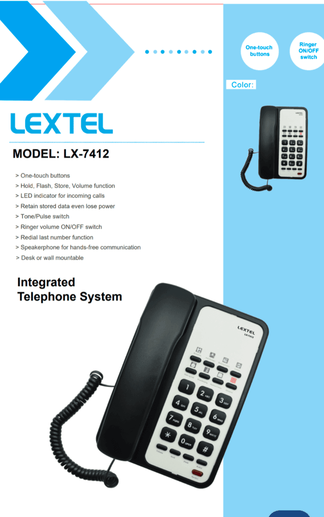 Lextel LX-7412 Hotel Landline Telephone view 3