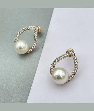 the jewelbox Brass Gold Plating American diamonds Studded Gold Coloured Earrings
