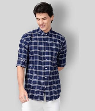 Paul Street - Navy Cotton Blend Slim Fit Men's Casual Shirt ( Pack of 1 )