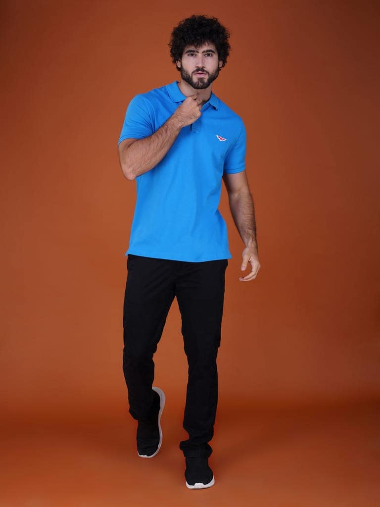 Solid Polo Shirt - BLUE view 3