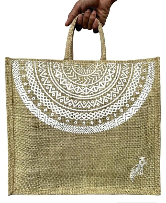 ECOCASK Eco Reusable Jute Bags | Printed Lunch & Grocery Bags – Pack of 2 Large Heavy Duty Shopping Totes view 5