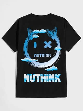 SCOTT FINCHER Men's Summer Short Sleeve T-Shirt with Blue Demon Face Graphic : AA(HSR)BLACK_27