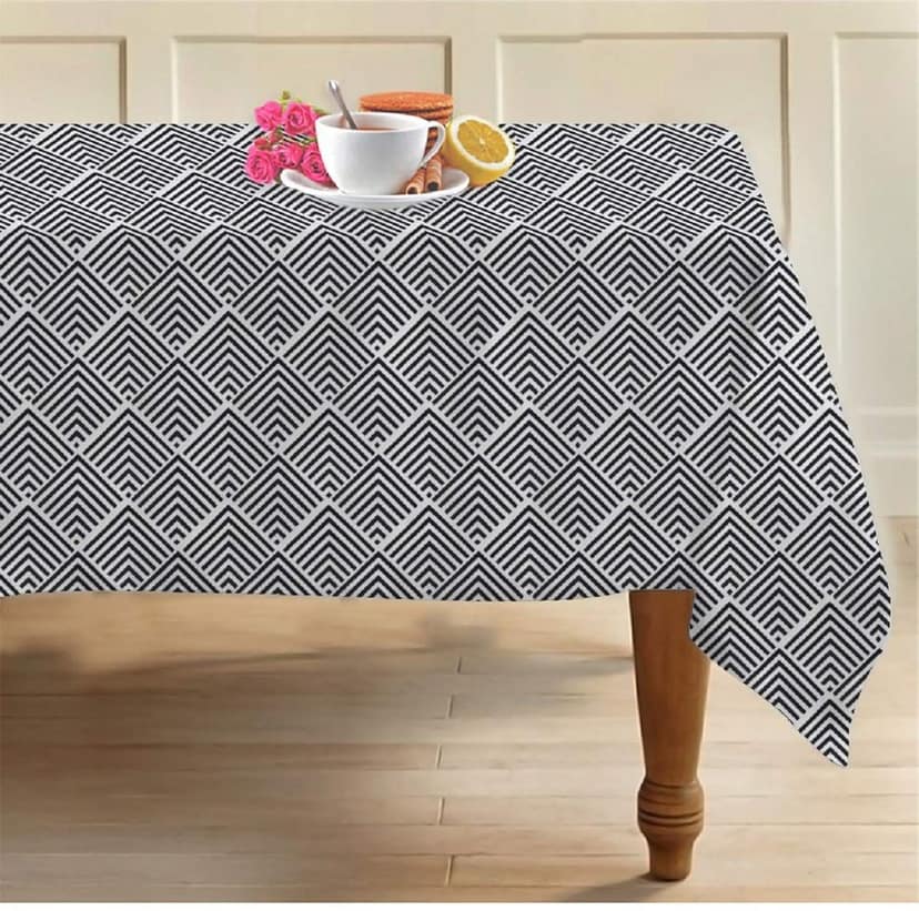 AIRWILL 100% Cotton Geometric Pattern 6 Seater Rectangle Table Cover Sized, 56x71 inches (Black,White, Pack of 1)