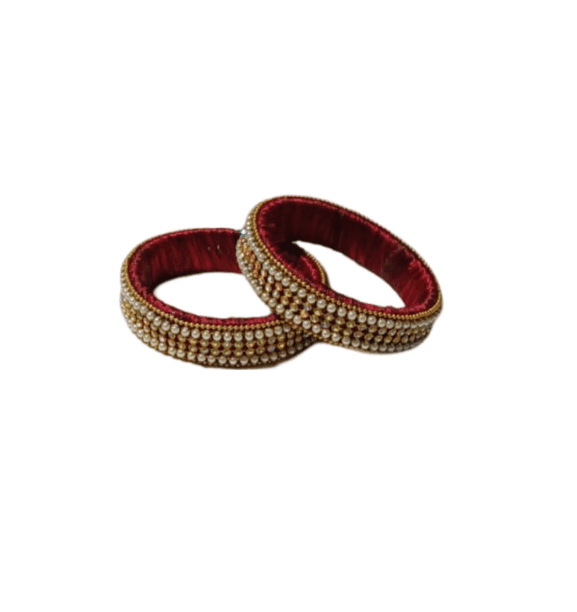 Red and White Pearl Beaded Silk Thread Bangles view 3