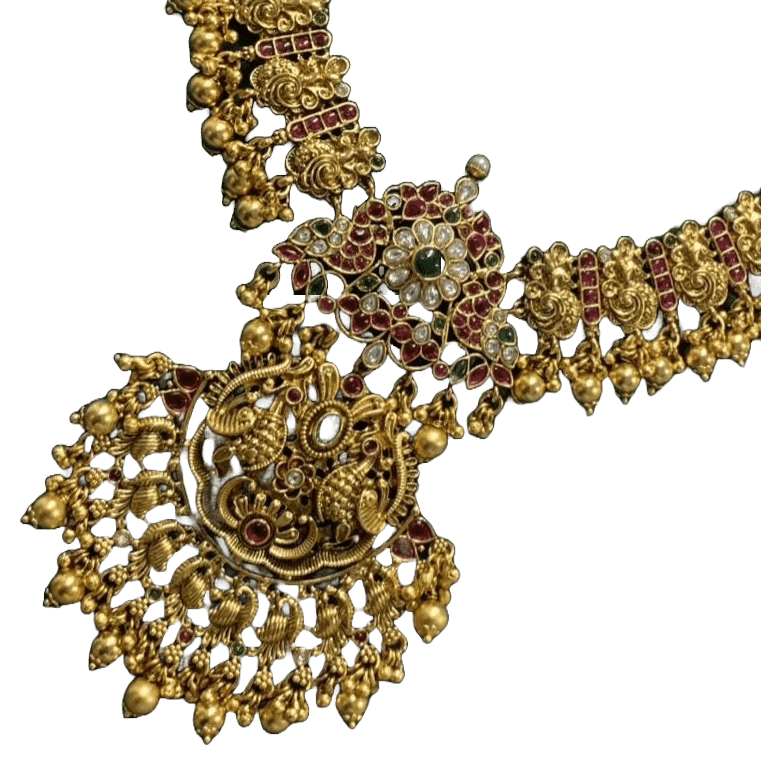 Bridal Gold Plated Antique Temple Jewellery Necklace Set view 3