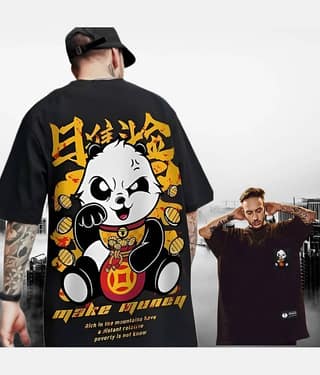 CrazyBee Men Cotton Blend Oversized Fit Printed T-Shirt ( Black )