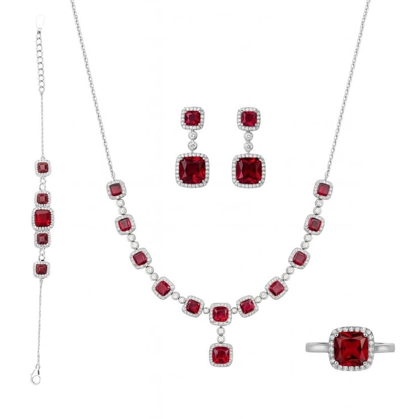 AXORA LIFE 925 Premium Sterling Silver Jewelry Set with Square Ruby Stones view 3