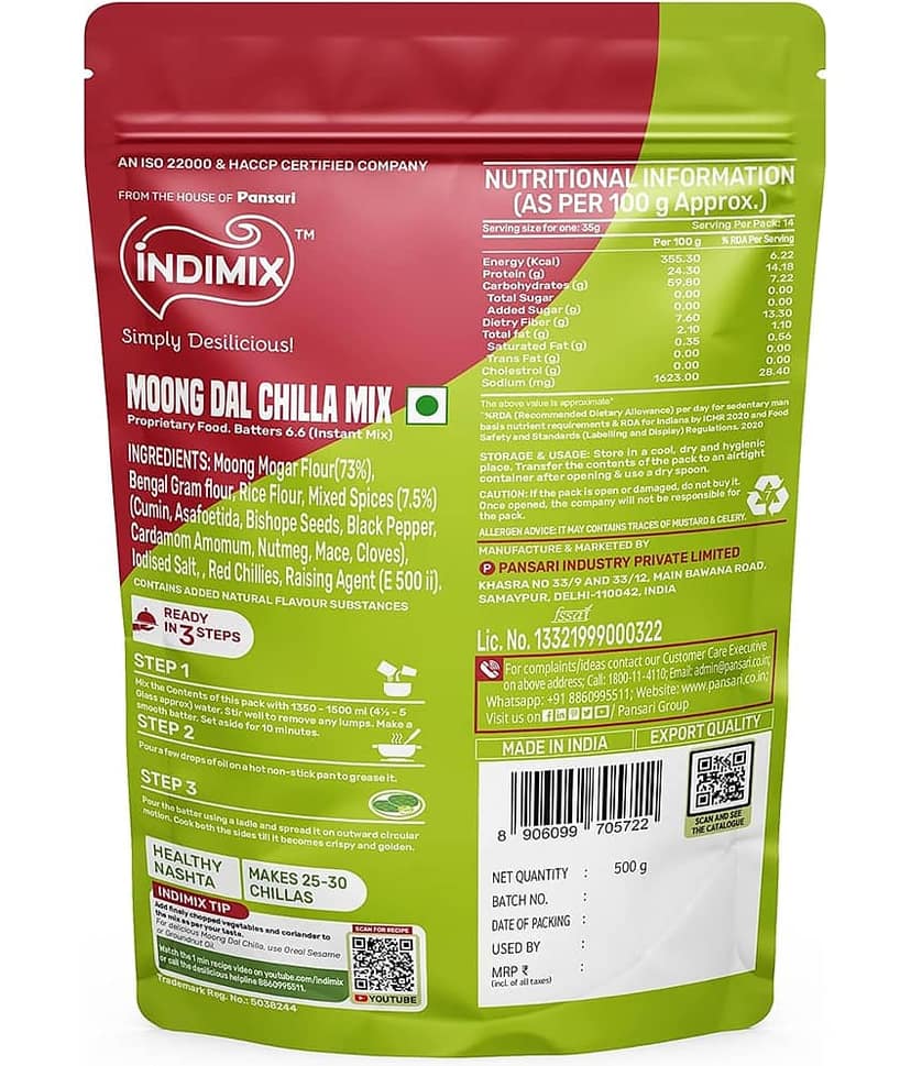 INDIMIX RTC Moong Dal Chilla 500 gm view 2