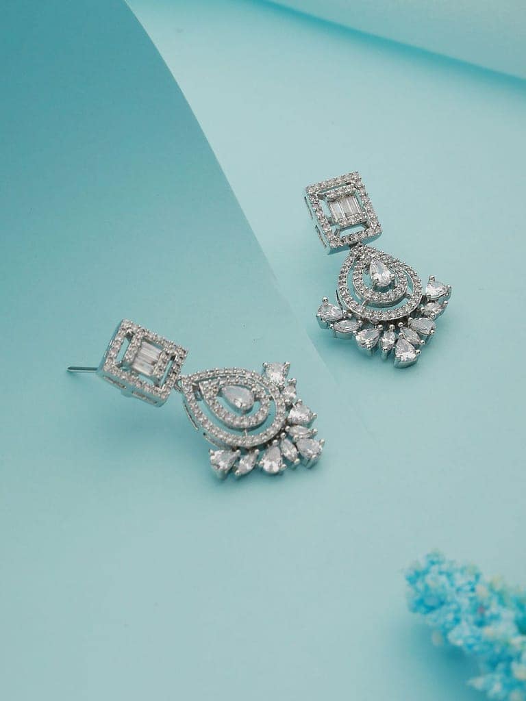 Silver Toned CZ Studded Minimal Chandbali Earrings view 3