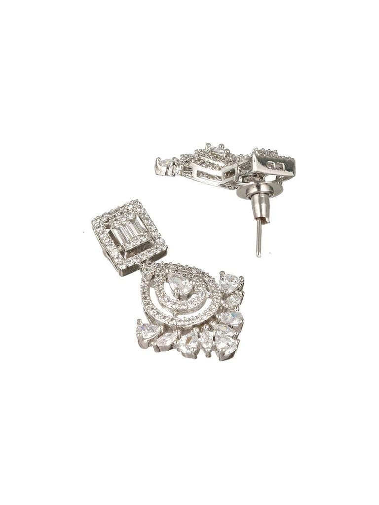 Silver Toned CZ Studded Minimal Chandbali Earrings view 5