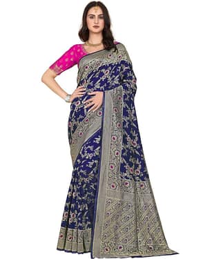 Sariya Jacquard Woven Saree With Unstitched Blouse Piece ( Blue )
