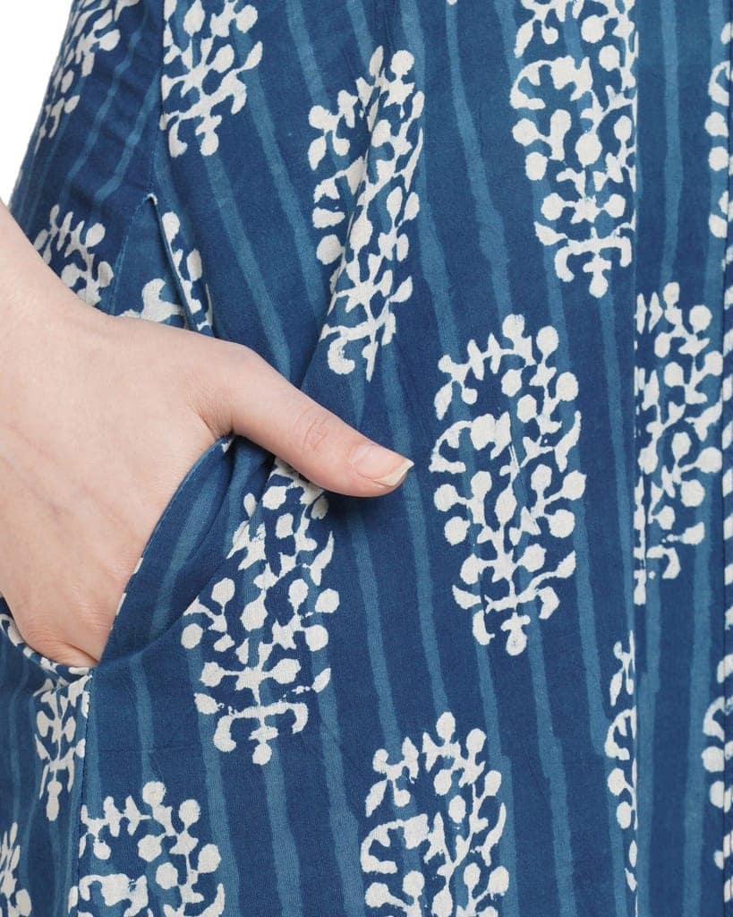 "Neel Phul" indigo handcrafted pure cotton kurta for women view 7