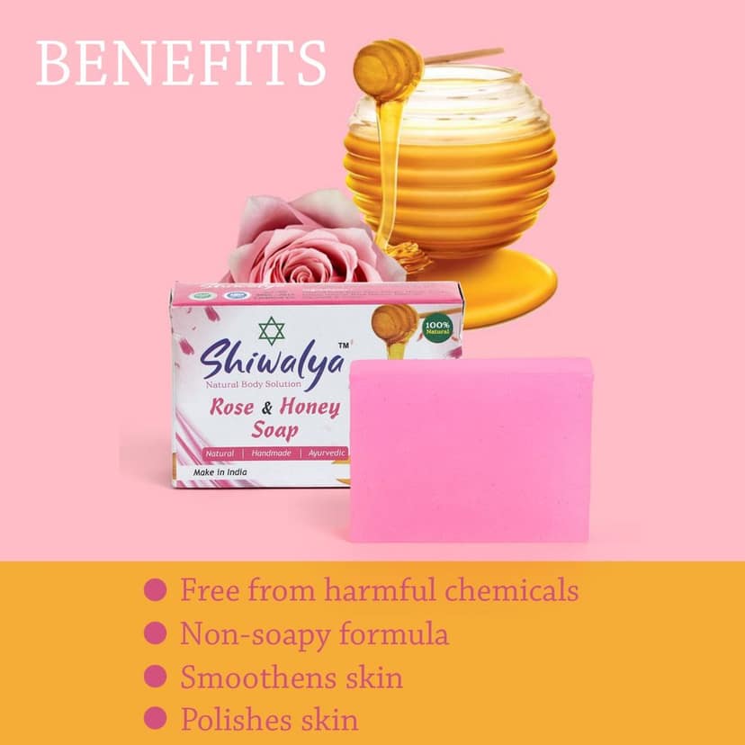 SHIWALYA Natural Rose Honey Handmade Soap | Handmade Bathing Soap | Herbal Soap Soft & Radiant Skin | Suitable for All Skin Types Pack of 2 view 7
