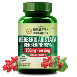 Vlado's Himalayan Organics Berberis Berberine 98% with Milk Thistle I Berberis Aristata I Supports Liver Health, Antioxidant Protection & Weight Management | Herbal Formula for Detox 60 Veg Capsules
