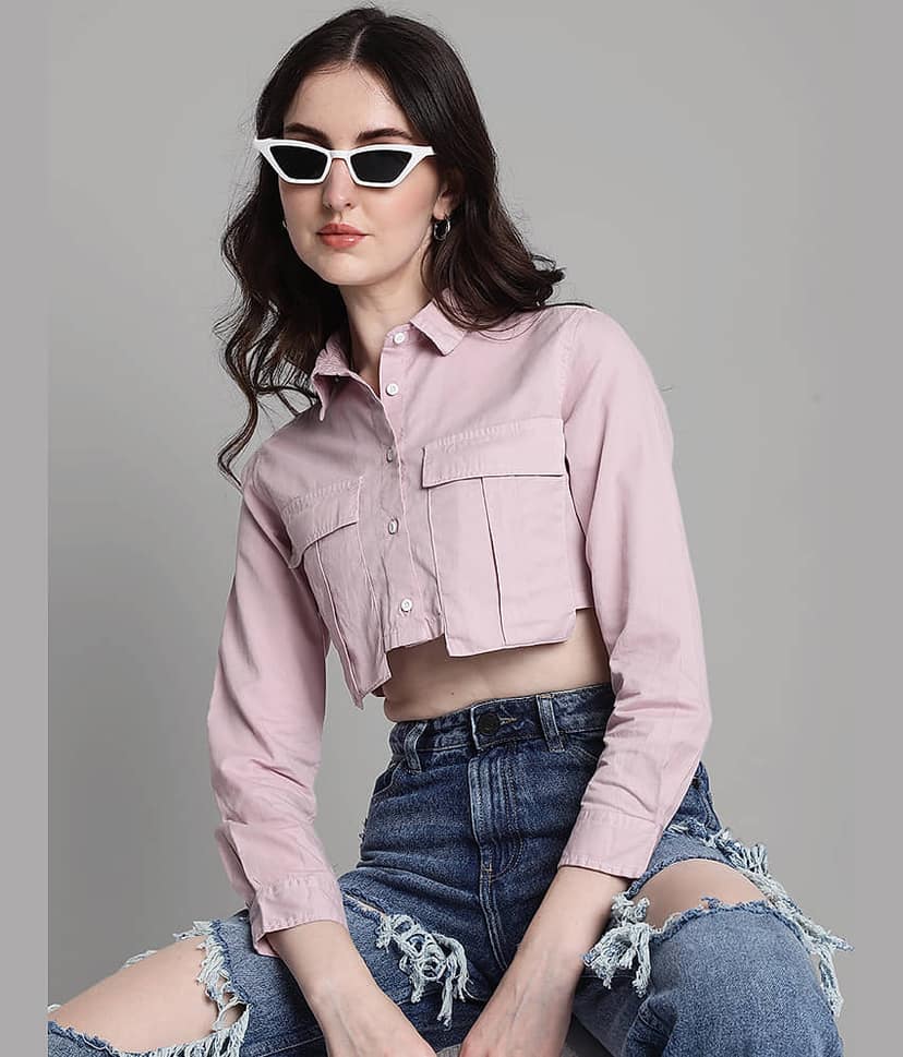 Bene Kleed Women Solid Cotton Shirt ( Purple ) view 2