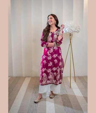 anushansa Women Viscose Rayon Printed Straight Kurti ( Navy Blue )