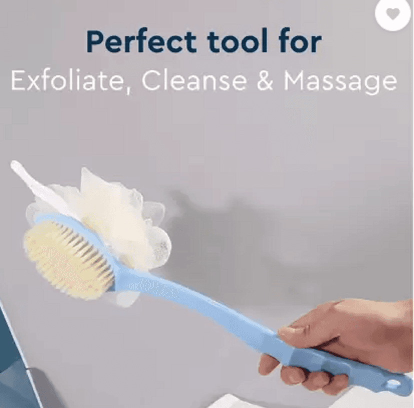 QINPIN Bath Brush with Loofah & Handle for Body Scrubbing & Cleaning view 2