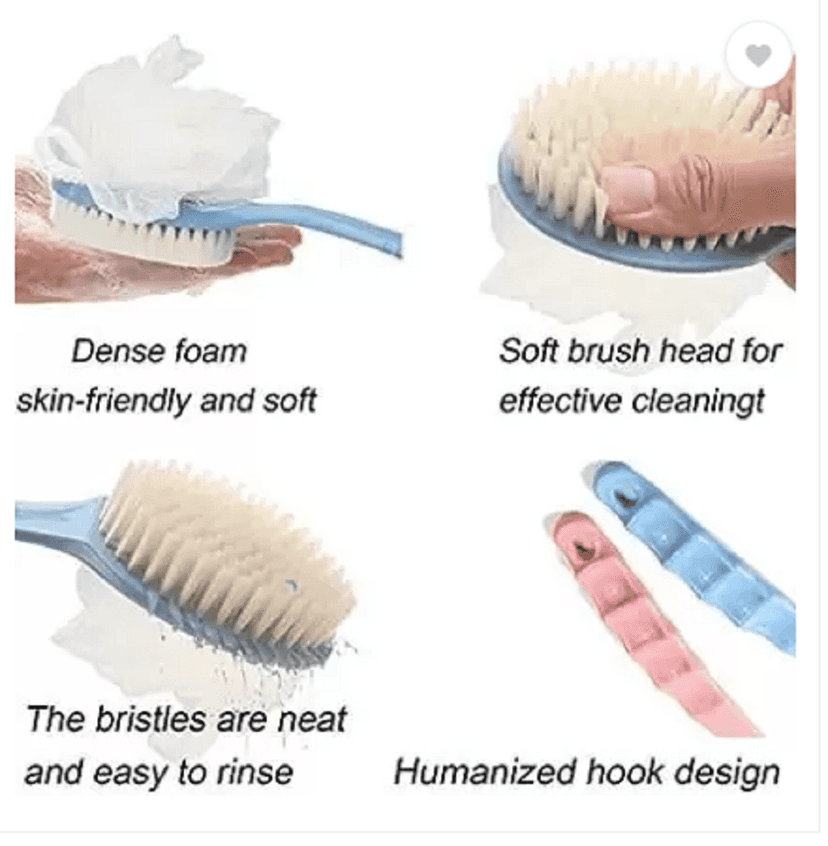 QINPIN Bath Brush with Loofah & Handle for Body Scrubbing & Cleaning view 3