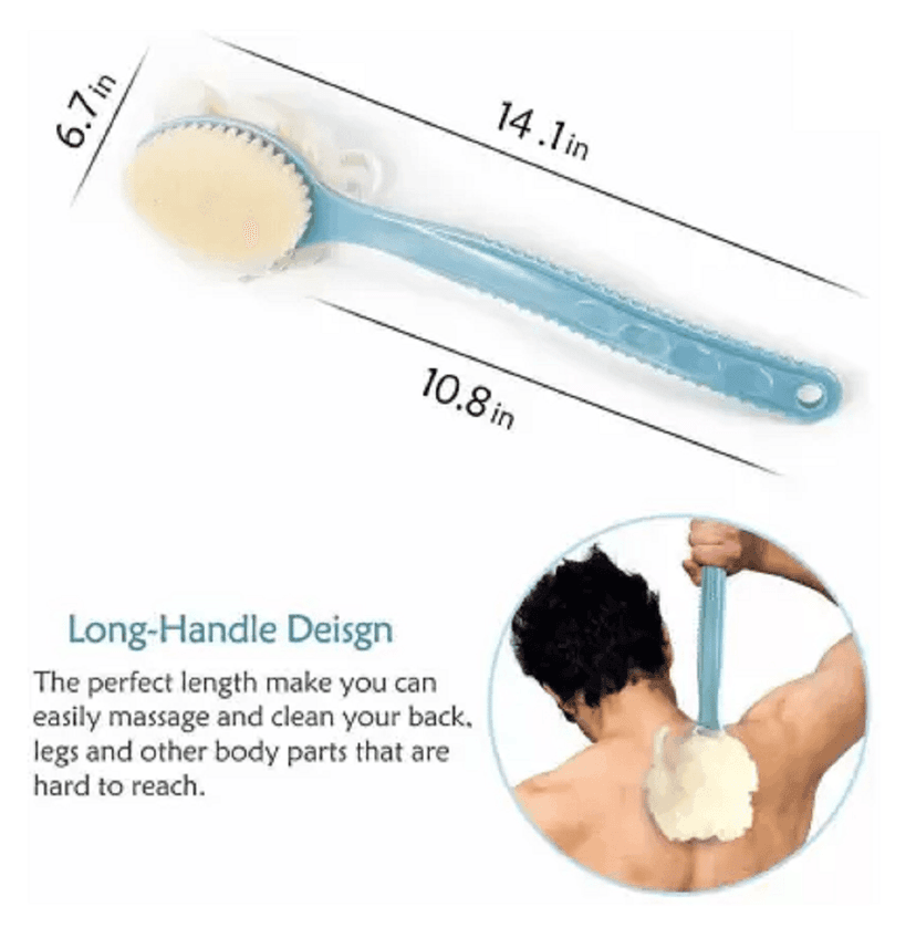 QINPIN Bath Brush with Loofah & Handle for Body Scrubbing & Cleaning view 4