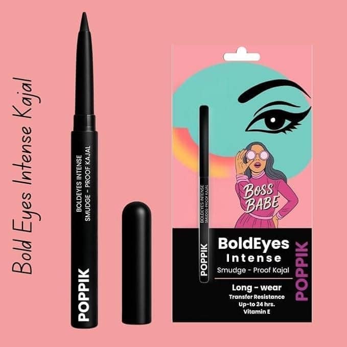 POPPIK BoldEyes Intense Kajal Black, Matte Finish, Smudge-Proof & Waterproof Eye Pencil with Vitamin E & Almond Oil, Long-Lasting, Cooling Effect, 0.3g view 4