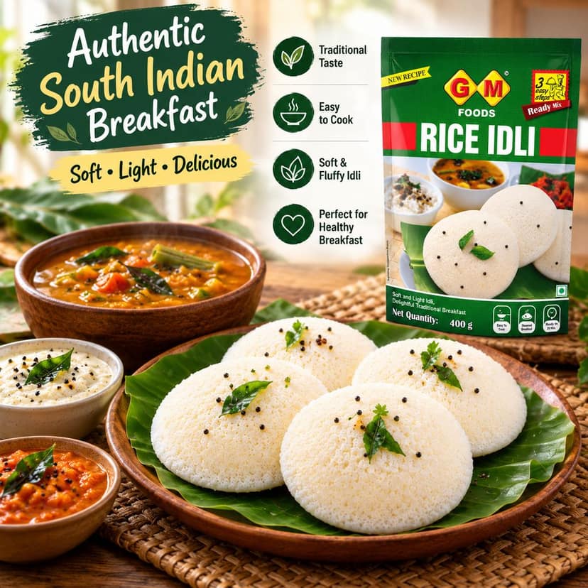 GM Foods Rice Idli 400g | Soft & Light Idlis | Quick Breakfast | Instant Ready to Cook Mix | Rich in Fiber | Ready To Make Authentic South Indian Breakfast At Home | No Preservatives view 2