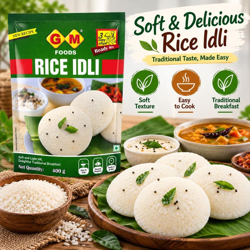 GM Foods Rice Idli 400g | Soft & Light Idlis | Quick Breakfast | Instant Ready to Cook Mix | Rich in Fiber | Ready To Make Authentic South Indian Breakfast At Home | No Preservatives view 5