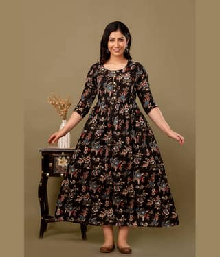 Nevisha Style Black Cotton Maternity Kurta Single