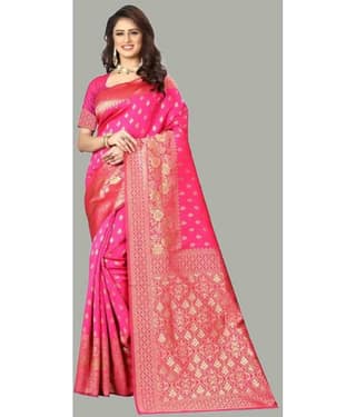 GARIYA Banarasi Silk Embellished Saree With Unstitched Blouse Piece ( Red )
