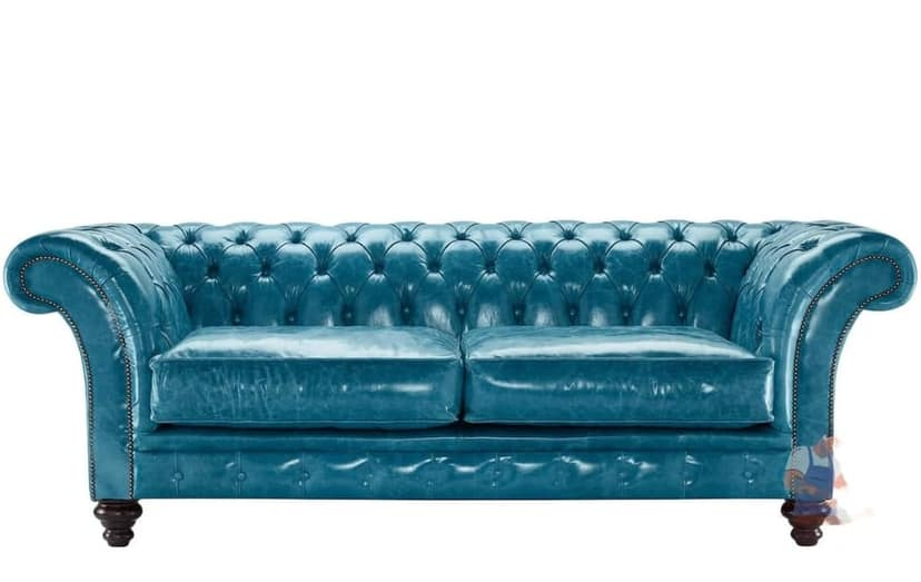 Ocean Blue Leather Sofa | Solid Wood and Plywood Sofa for Home Living Room & Office view 2