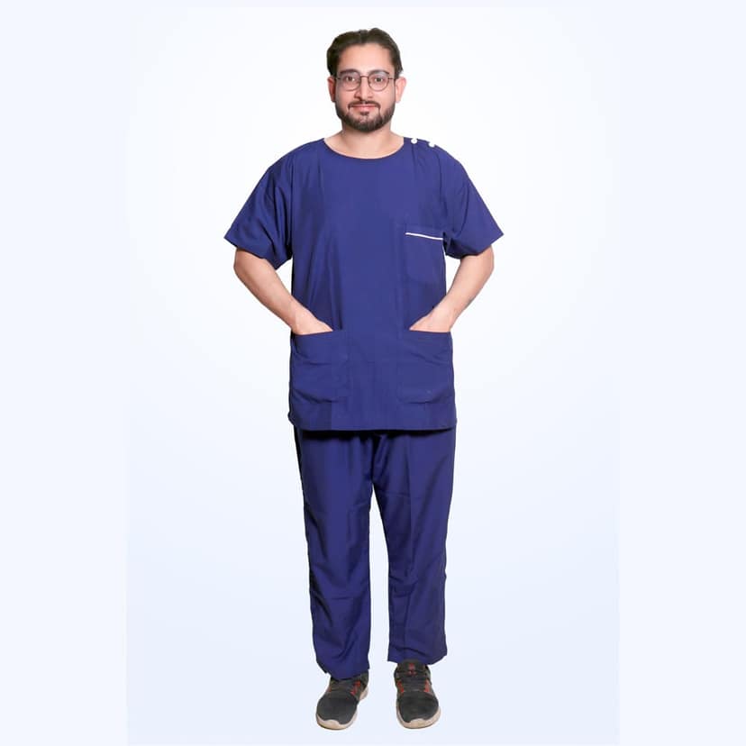 Unisex Blue Scrubs Set - Round Neck Shoulder Open | Set Of Top & Bottom | Sizes(S-XXL) view 2