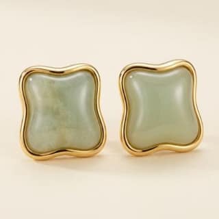Ripple Frame Stone Studs - Sage Grey | Gold-Tone Anti-Tarnish Imitation Jewellery