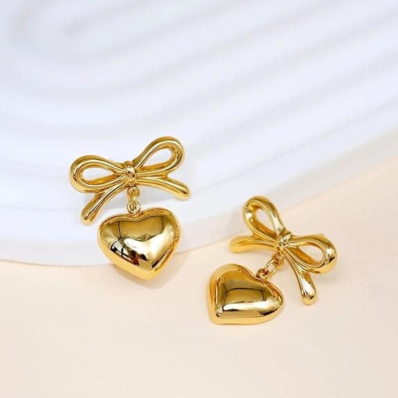 Bow-Mance Heart Drop Coquette Aesthetic Earrings for Women Fashion | Chic Accessories for Women Ear Tops Fashion Jewellery Bow Earrings for Girls Stylish | Valentine's Gift for Girlfriend