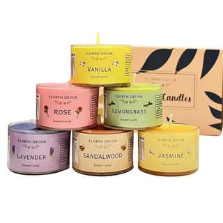Floryn Decor Small Scented Candles Gift Set for Home Decor | Non-Breakable and Reusable Jars | Perfect Return Gift | Fragrances - Lavender, Rose, Vanilla, Jasmine, Sandalwood, Lemongrass (6)