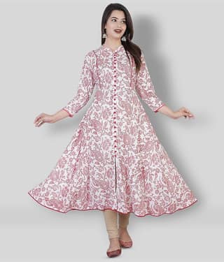 HIGHLIGHT FASHION EXPORT - Pink Rayon Women's Front Slit Kurti ( Pack of 1 )