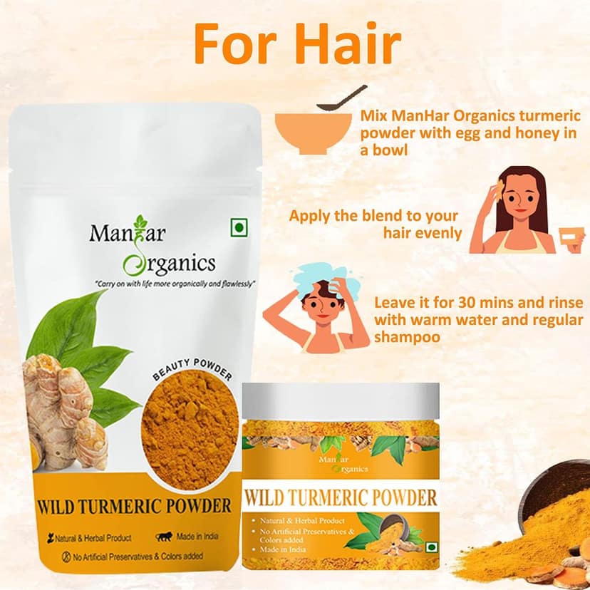 ManHar Organics Wild Turmeric Powder Jar 100gm | Natural Kasturi Haldi for Glowing Skin & Acne | Ayurvedic Beauty Powder view 7