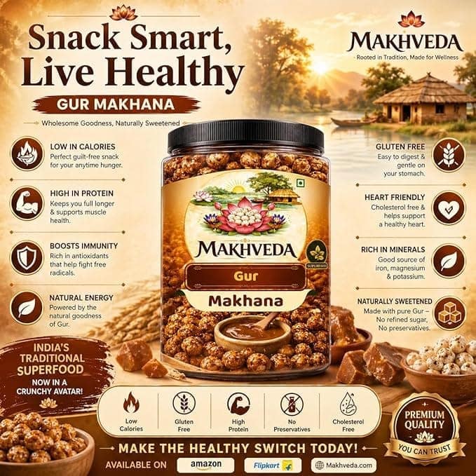 MAKHVEDA - Til Gur Makhana | Roasted Fox Nuts | Popped Lotus Seeds | Healthy Snack | Low Calorie, High Protein, Gluten Free | Sweet Sesame Jaggery Crunch view 3
