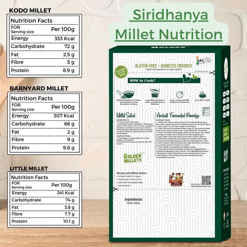 Golden Millets Siridhanya Unpolished Millets Rice Combo Pack Gluten free low GI | Diabetic Friendly | No Preservative | Kodo Millet | Little Millet | Barnyard Millet (500g x 3) view 2