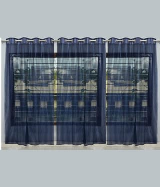 BELLA TRUE Solid Transparent Eyelet Curtain 5 ft ( Pack of 3 ) Blue